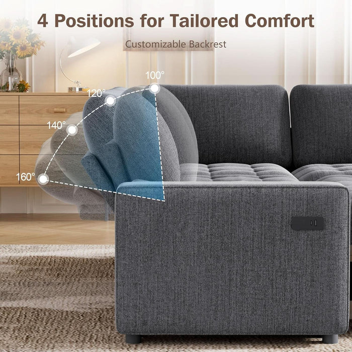 85 Inch Modular Sectional Sofa with Pull Out Bed, Chenille L Shaped Sectional Sofa with USB Ports/Reclining Backrest/Storage Seats, Tool-Free Assembly, Sofa Couch for Living Room Dark Grey