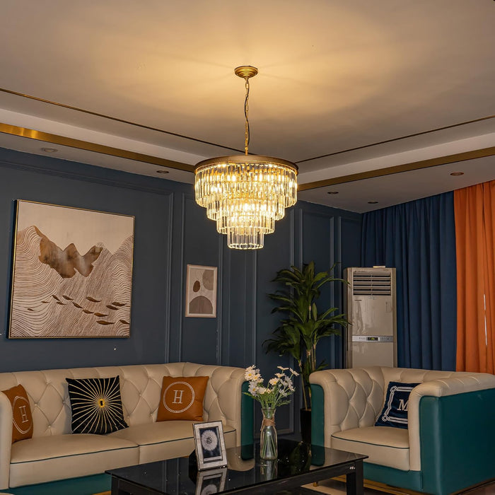 Gold Crystal Chandelier 22.9in Ceiling Pendant Light