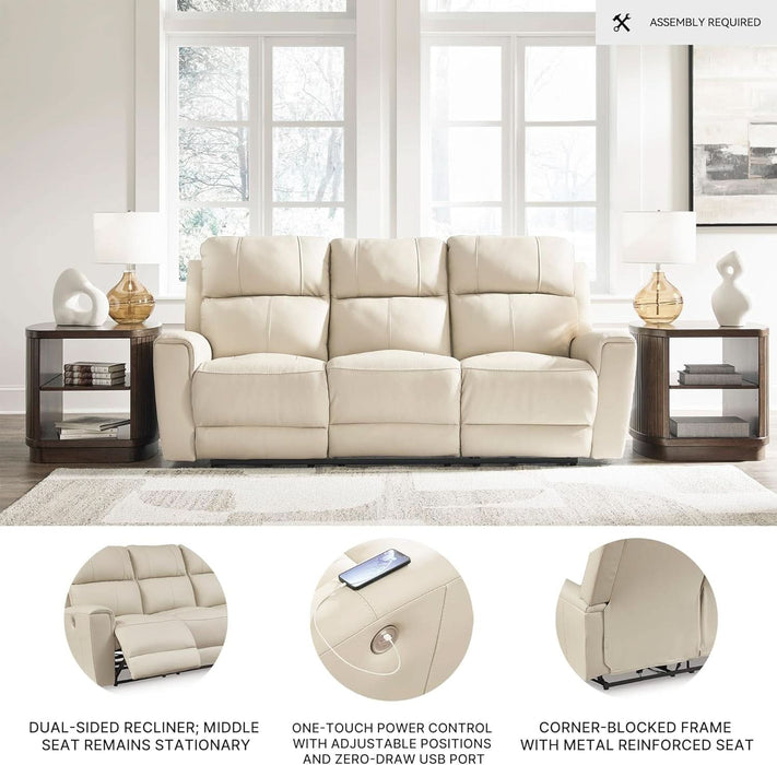 Dahlmoore Modern Leather Match Power Reclining Sofa with USB Ports, Beige