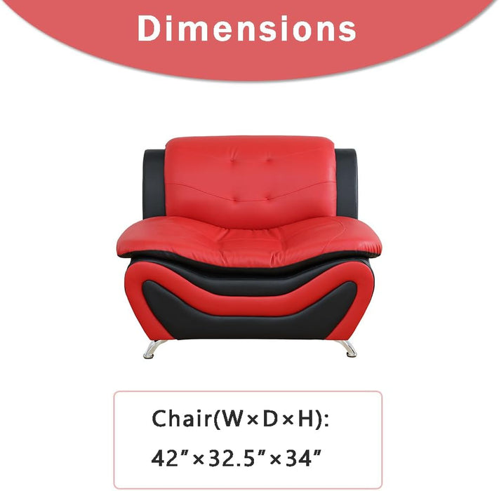 Leather Couches for Living Room, Living Room Couch Set, Sofa for Bedroom, Apartment, Living Room Furniture Sets (A-Leather Black&Red, Chair)
