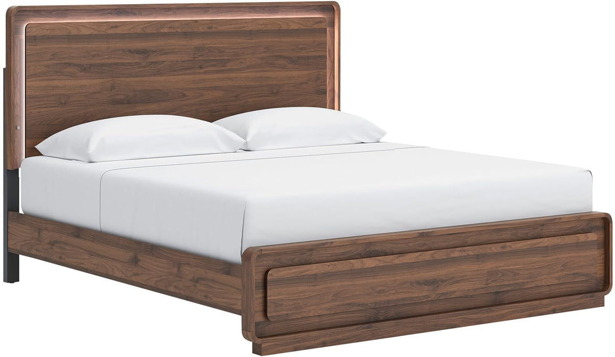 Signature Design by Ashley Hollinaze Contemporary Panel Platform Bed with LED Lighting, Foundation or Box Spring Not Needed, King, Dark Brown