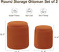 Orange round Storage Ottoman Set of 2, Large Velvet Ottoman with Storage, Multifunctional Vanity Stool, Small Pouf Ottomans Foot Stool, Storage Stools for Living Room, Bedroom