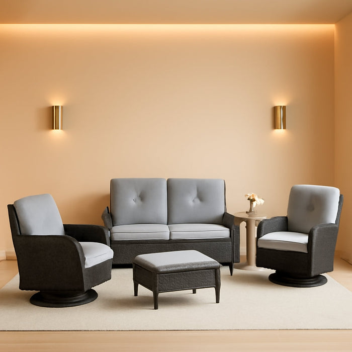 6 Pieces Wicker Patio Conversation Sets with Outdoor Swivel Rocker Chairs and Loveseat Glider Chair, All-Weather Rattan Furniture Set for Deck Patio Backyard Sunroom Brown