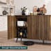 Walnut Buffet Cabinet with Storage, Large Sideboard Cabinet with 4 Fluted Doors and Metal Legs, Storage Cabinet with Adjustable Shelf, Accent Table for Living Room, Dining Room, Kitchen