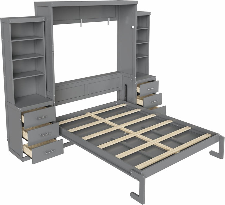 Gray Queen Murphy WallBed With Multifunctional Storage