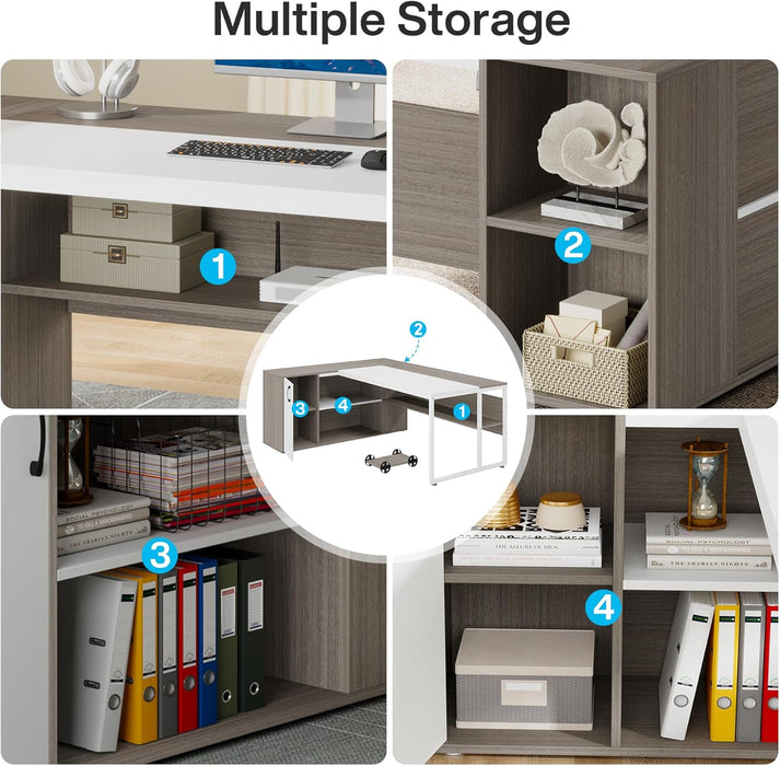 71 Inch Executive LShaped Desk Cabinets GrayAndWhite