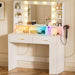 Vanity Desk with LED Lights Mirror & Charging Station, Makeup Vanity with Storage Drawers and Shelves, Modern Dressing Table for Women Girls Bedroom, Ivory White