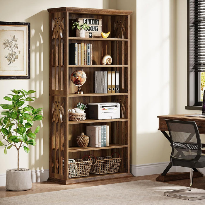 6-Tier Bookshelf, 75-Inch Tall Bookcase, Large Bookshelves and Bookcases Freestanding Display Shelves, Wood Book Shelf for Living Room, Home Office, Bedroom, Brown