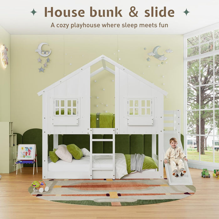 TwinOverTwin Bunk Bed Premium Solidwood White Slide