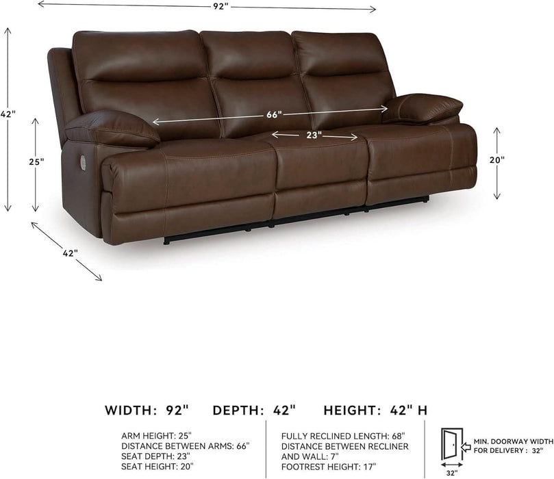 Vonryan Modern Leather Match Power Reclining Sofa with USB Ports, Dark Brown