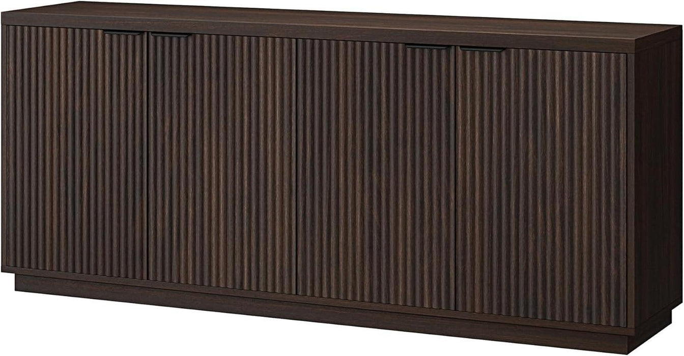 68'' Fluted Sideboard Buffet Cabinet, Ribbed Wooden Credenza with 4 Doors, Adjustable Shelves, and Cable Management Cut-Outs for Dining Room, Kitchen, Living Room or Entryway, Alder Brown