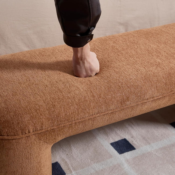Modern Chenille Upholstered Ottoman Bench with Step Stools, 53" Width Storage Ottoman Bench, Assembled Bench for Entryway, Living Room, End of Bed, Brown
