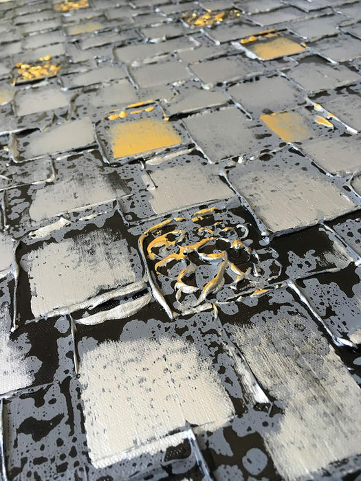 Large Thick Abstract Dark Silver Add Golden Square Wall Art Hand Painted Artwork Textured Oil Painting on Canvas Framed Ready to Hang 60X30Inch