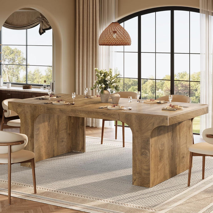 71 Inch Industrial Farmhouse Dining Table DoublePedestal