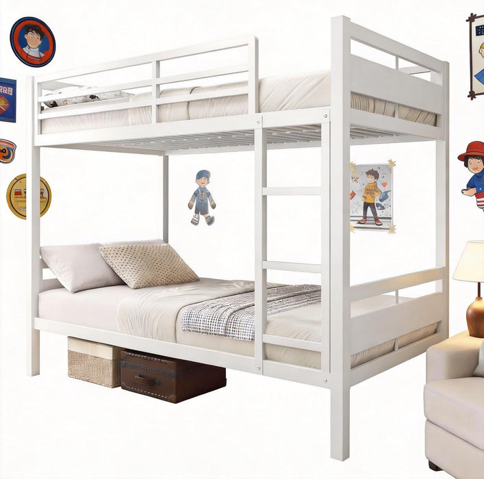 Heavy Duty Metal Bunk Bed TwinOverTwin WhiteUnderbedStorage