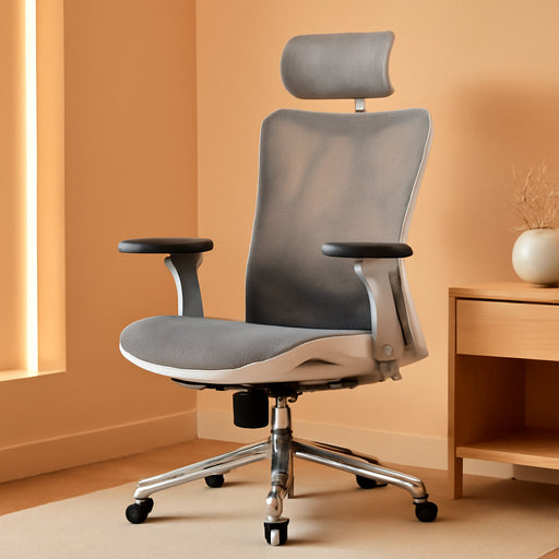 M57 Ergonomic Office Chair with 3 Way Armrests Lumbar Support and Adjustable Headrest High Back Tilt Function Light Grey