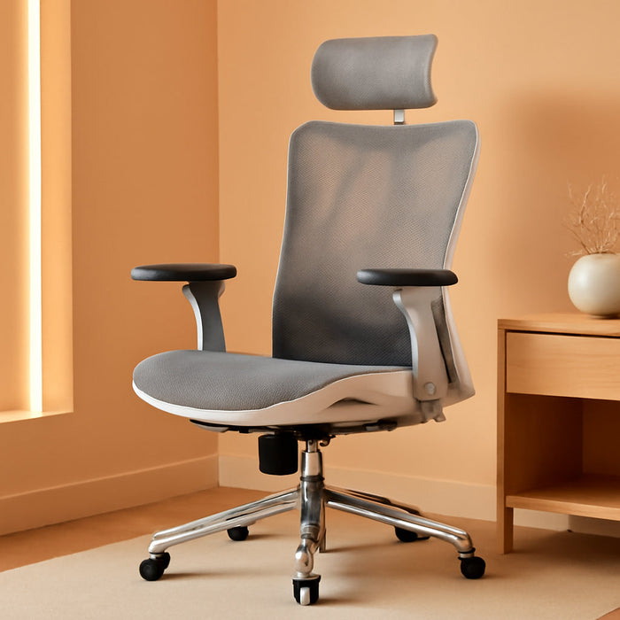 M57 Ergonomic Office Chair with 3 Way Armrests Lumbar Support and Adjustable Headrest High Back Tilt Function Light Grey
