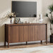59 Inch Walnut Buffet Cabinet, Mid Century Wood Sideboard Storage | 4 Doors and Adjustable Shelves, Solid Wood round Legs. Ideal for Kitchen, Living Room, Coffee Bar, Dining Room.