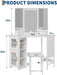 Corner Vanity Desk and Stool, Corner Makeup Vanity with LED Lighted Mirror Charging Station and Cabinet for Bedroom, White
