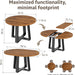 Extendable round Dining Table Wood Circle to Oval Kitchen Table for 4 to 6 People with Black Cross Metal Legs Modern Rustic Walnut Dinner Table Space Saving Furniture