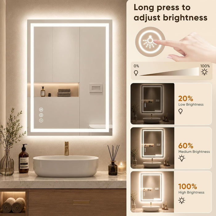 24X36 LED Bathroom Mirror with Lights, Backlit + Frontlit