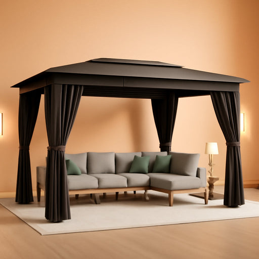 10' X 12' Outdoor Patio Gazebo, Heavy Duty Gazebo Canopy Shelter with Double Roof, Curtains, Netting, Steel Frame, UPF30+ Protection, Ceiling Hooks for Lawn, Backyard, Deck, Dark Gray