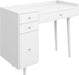 Daisy Vanity Dressing Table or Makeup Desk with 4-Drawers and Brass Accent Knobs, White Wood