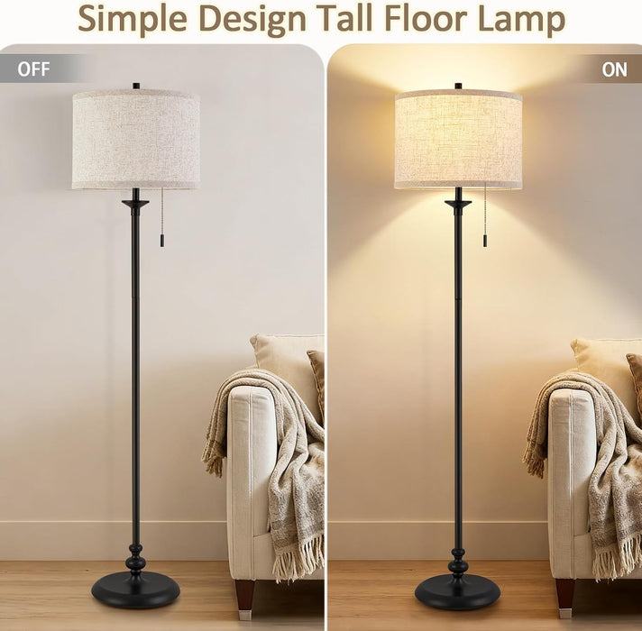 Black Floor Lamp, 60" Standing Lamp with Fabric Lampshade