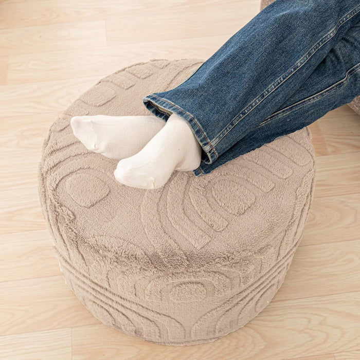 round Ottoman Pouf Ottoman Foot Stool Seat Faux Fur Bean Bag Foot Rest Floor Chair Leg Rest for Living Room, Bedroom or Wedding Gifts 20X20X14 Inches (Khaki)
