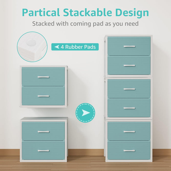 Stackable Storage Drawers Closet Organizers and Storage Fabric Blue 2 Drawer Dresser for Bedroom 2 Packs Modern