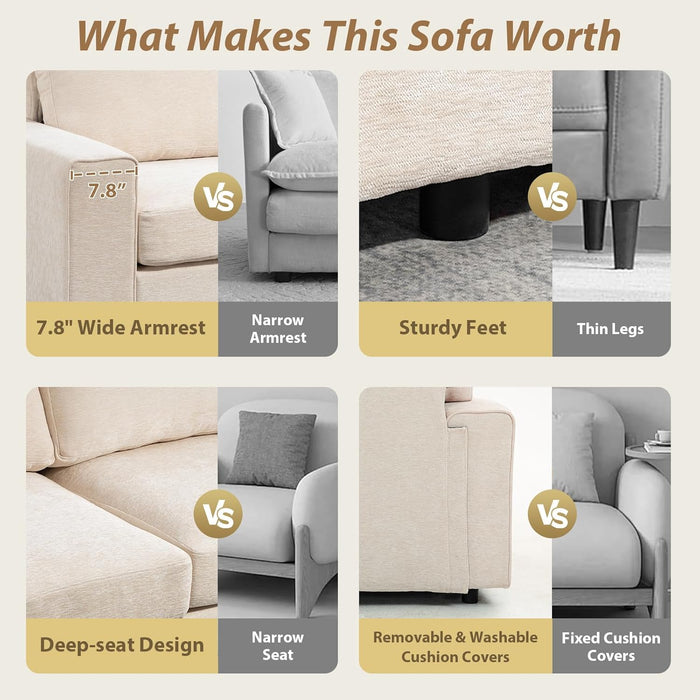 71" Modular Sofa Couch, Comfy Chenille Loveseat Sofa, Modern Recliner Couch with Deep Seats and Wide Armrests for Living Room(Beige, Square Backrest)