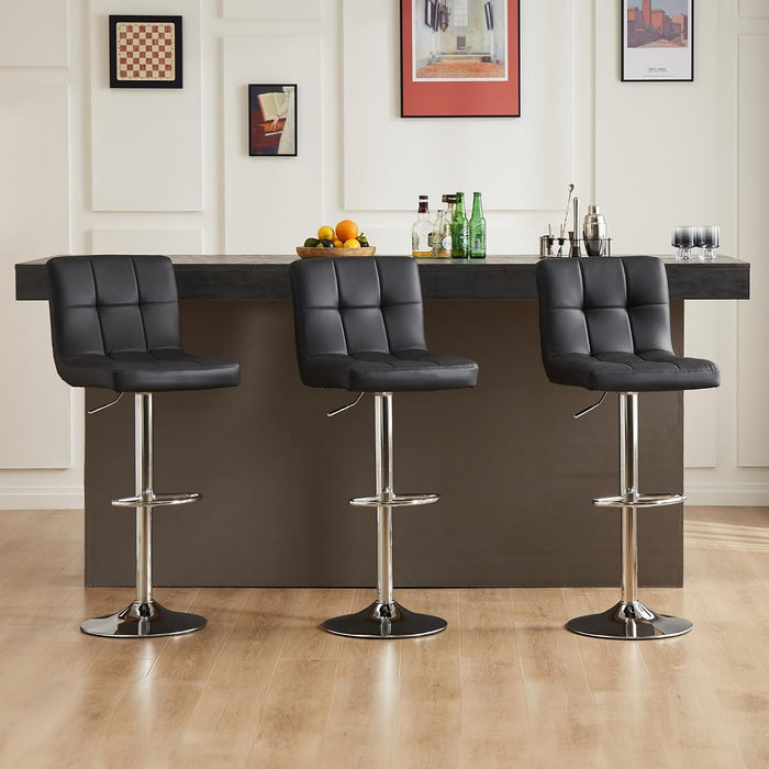 Bar Stools Set of 4, 24 Inch Counter Height Bar Chairs, Upholstered Modern Kitchen Barstools with Metal Base, PU Leather Saddle Stools for Kitchen Island, Inky Black
