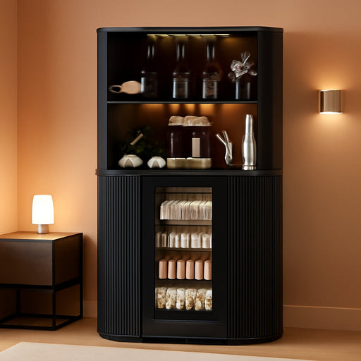 71-Inch L-Shaped Bar Cabinet Fridge Space Freestanding