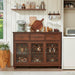 Farmhouse Sideboard Buffet Cabinet with Storage,48" Large Credenza with 3 Glass Doors & 3 Drawers,Adjustable Shelves Console Table,Wood Kitchen Coffee Bar for Dining Room,Living Room,Brown