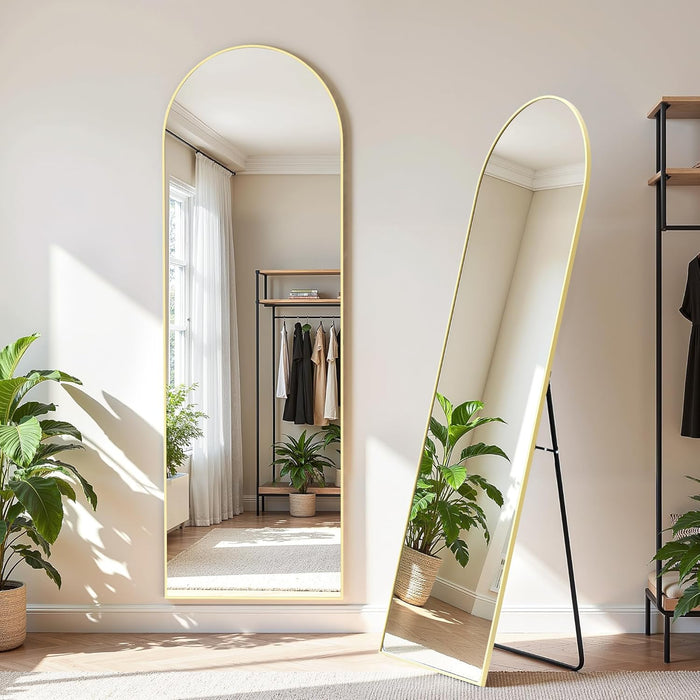 Arched Full Length Mirror, 64"×21" Large Floor Mirrors, for Wall Door Bedroom Bathroom Living Room (Gold)