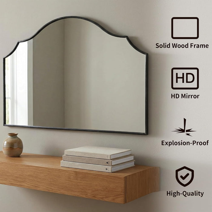 Black Scalloped Wall Mirror: 47"X31" Large Wooden Fireplace Mirror