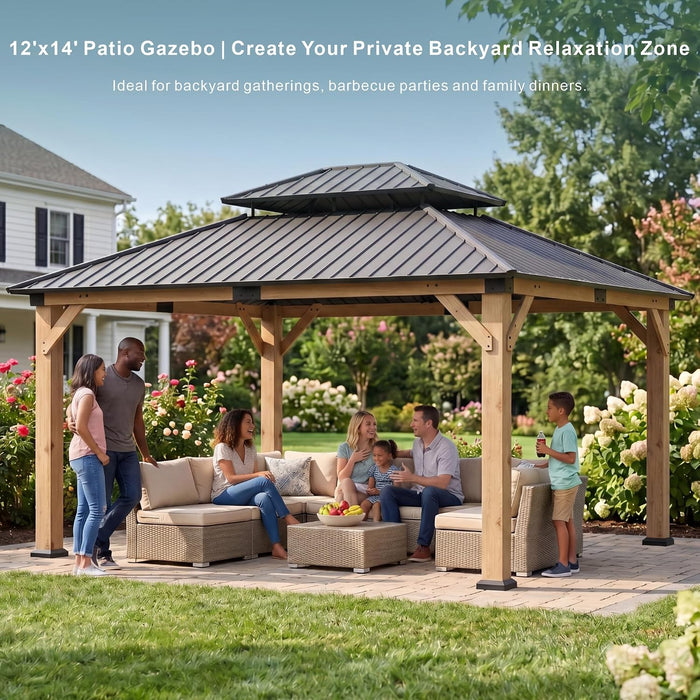 12x14 Cedar Wood Gazebo WeatherResistant Hardtop Roof