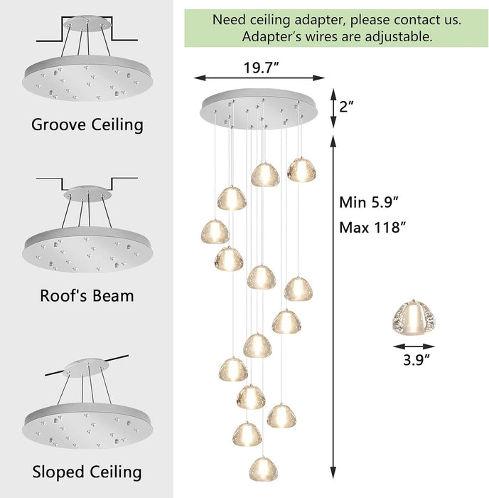 14-Light Gold Chandelier For High Ceiling Hallways