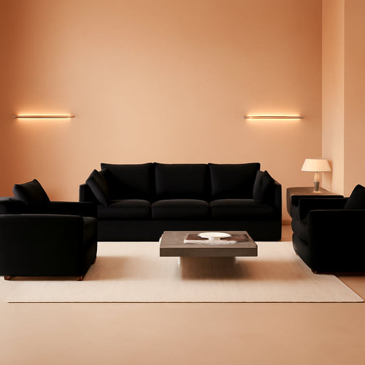 Luxury 3 Piece Sofa Set, 2 Pieces of Single Sofa and 1 Piece of 3 Seater Sofa, Modern Chenille Comfy Cloud Couches Set with 7 Pillows for Living Room Office, Black