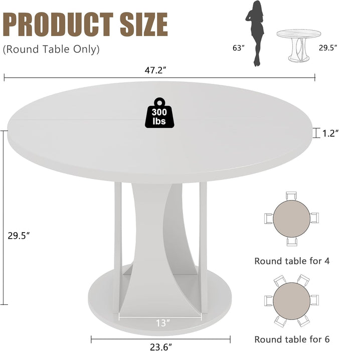Round Dining Table 47Inch WhiteFinish LivingRoomArea