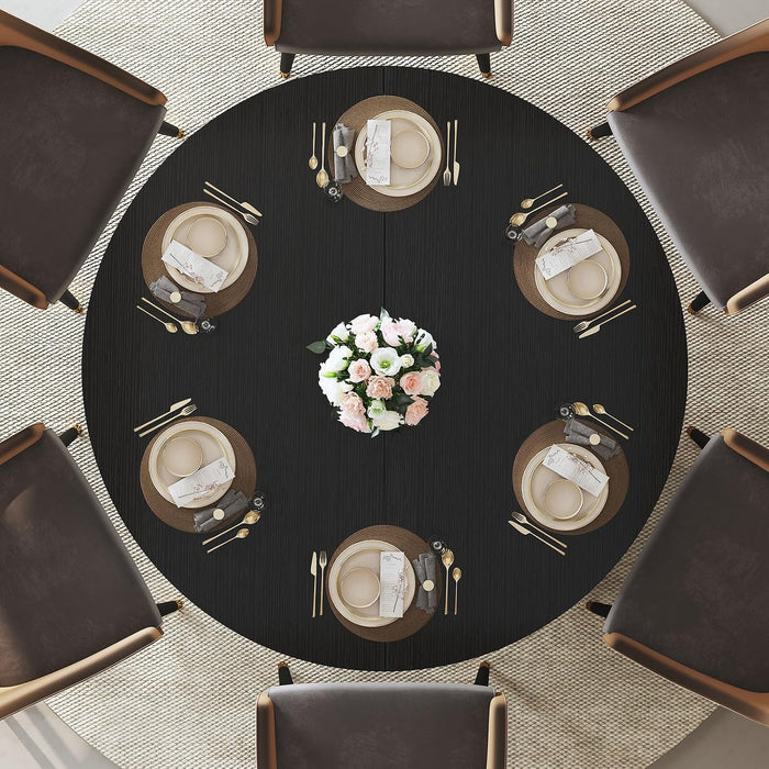 Black round Dining Table for 4, 47 Inch Dining Room Table with Storage | Modern Kitchen Tables with Fridge Space, Industrial Wood Dinner Tables for Home Kitchen Living Room, Black Oak, Only Table