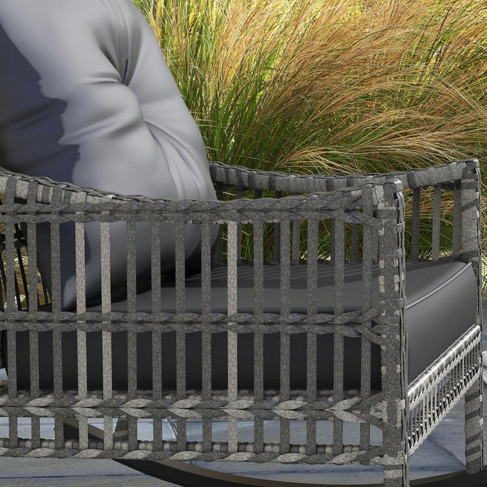 Wicker Outdoor Rocking Chair Set, 3 Piece Patio Furniture Set with Padded Cushions and Storage Coffee Table, 2-Seater PE Rattan Bistro Set for Garden Backyard Porch, Gray