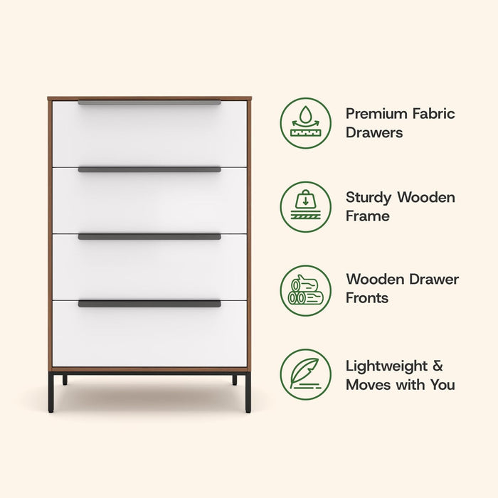 Lira Premium 4 Drawer Fabric Dresser - Engineered Wood Frame Chest of Drawers for Bedroom - Strong & Sag-Proof Clothing Organizer with Sleek Metal Handles (Dark Brown)