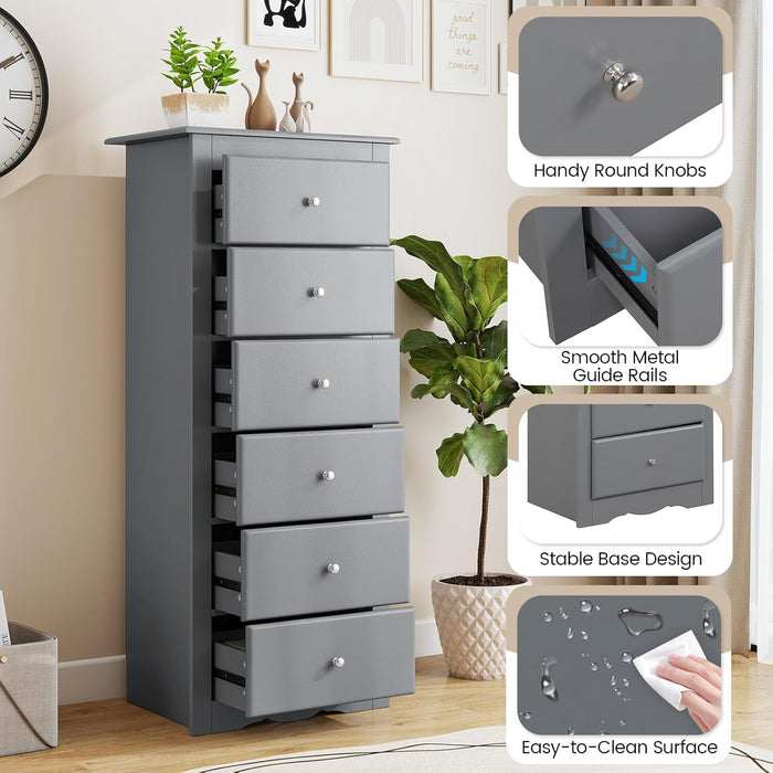 6-Drawer Dresser for Bedroom, Wooden Chest of Drawers W/Metal Handles & Large Capacity, 16" D X 23" W X 53.5" H Clothes Organizer, Modern Tall Dresser for Bedroom, Entryway, Living Room
