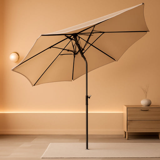 10Ft Solar Patio Umbrella without Lights, 6 Ribs Market Steel Tilt W/Crank for Garden, Deck, Backyard, Pool Indoor Outdoor Use