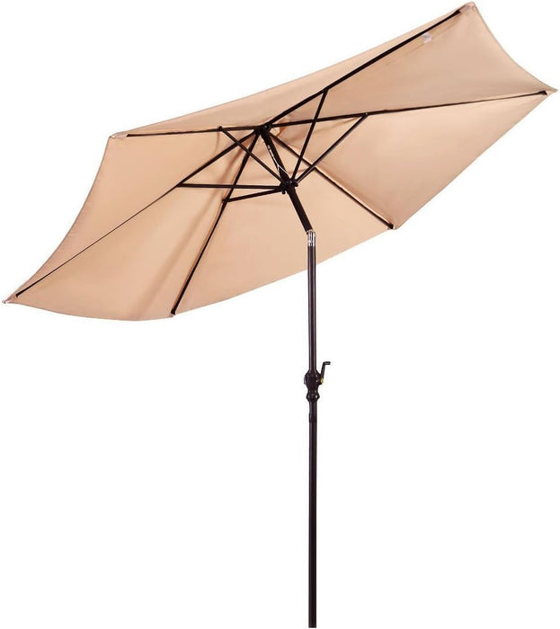 10Ft Solar Patio Umbrella without Lights, 6 Ribs Market Steel Tilt W/Crank for Garden, Deck, Backyard, Pool Indoor Outdoor Use