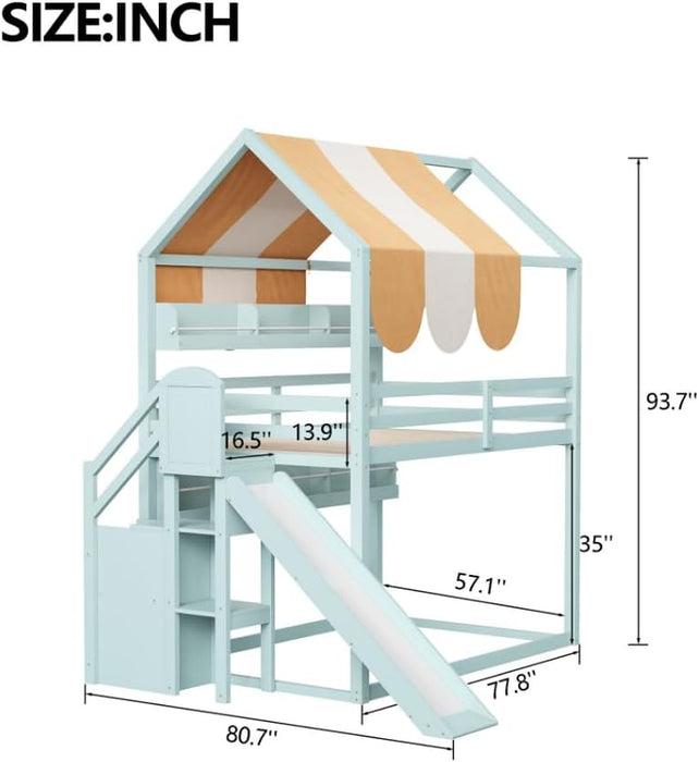 Full Size Bunk Bed With Slide EmeraldGreenFinishCoat