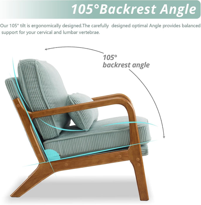 Teal Corduroy Mid Century Modern Upholstered Armchair