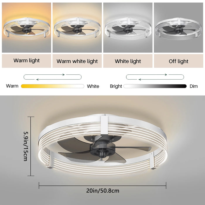 Low Profile Ceiling Fan with Lights: Modern Flush Mount Ceiling Fans with Lights and Remote Control, Dimmable LED 3 Color 6 Speeds Timing Reversible Blades Ceiling Fans for Bedroom Living Room, White