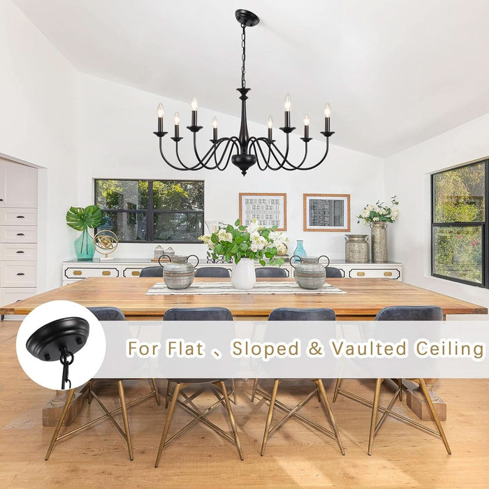 Black Chandelier for Dining Room Light Fixture Hanging 8 Light Modern Farmhouse Chandelier Rustic Vintage Candle Pendant Lighting Fixtures Ceiling for Kitchen Island Foyer Entryway Living Room Bedroom